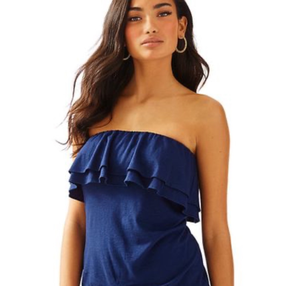 Lilly Pulitzer Rilo Ruffle Strapless Tube Top Navy